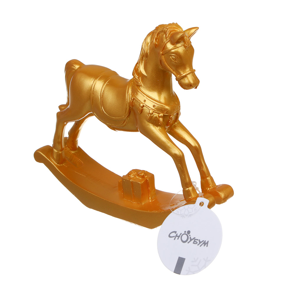 СНОУ БУМ Декоративная фигура "Конь-качалка", полистоун, золото, 15,5x3x14 см - #6