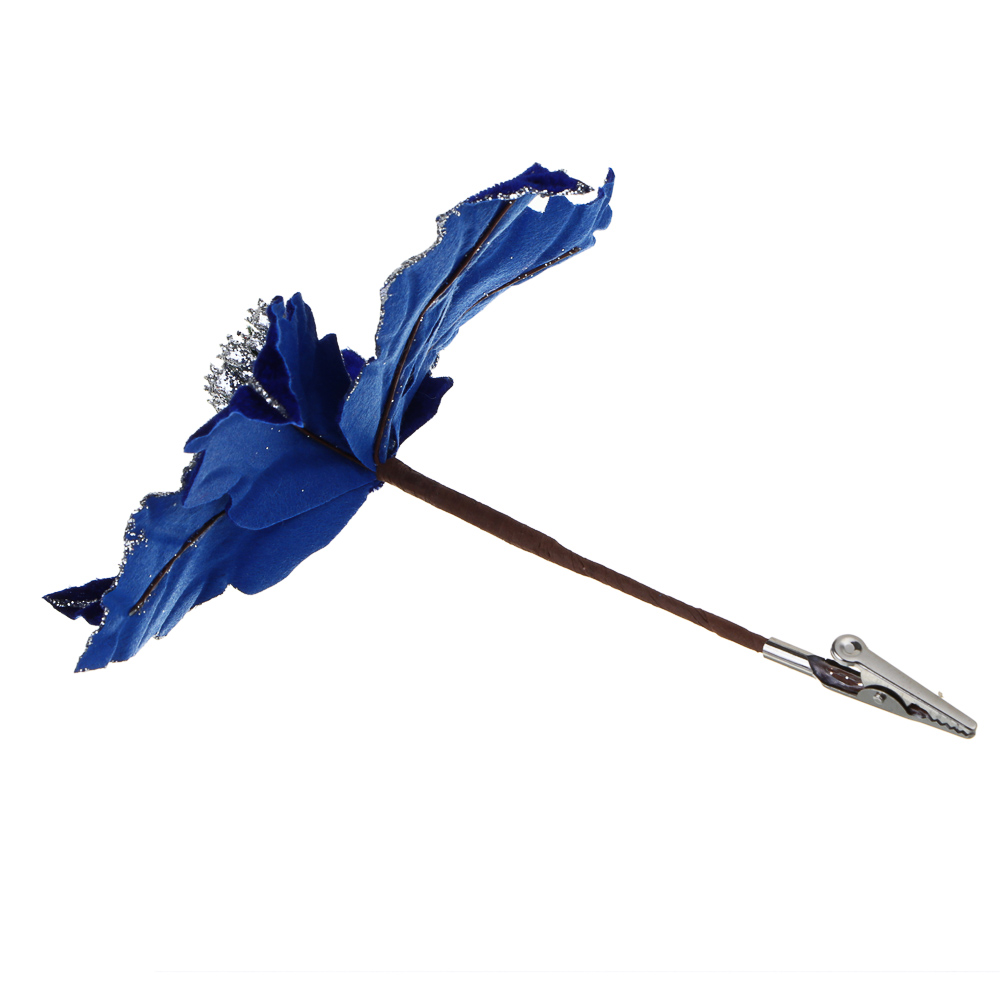 СНОУ БУМ Пуансетия 15 см на прищепке (6 лепестков), глиттер, металл, полиэстер, 26-523 - #4