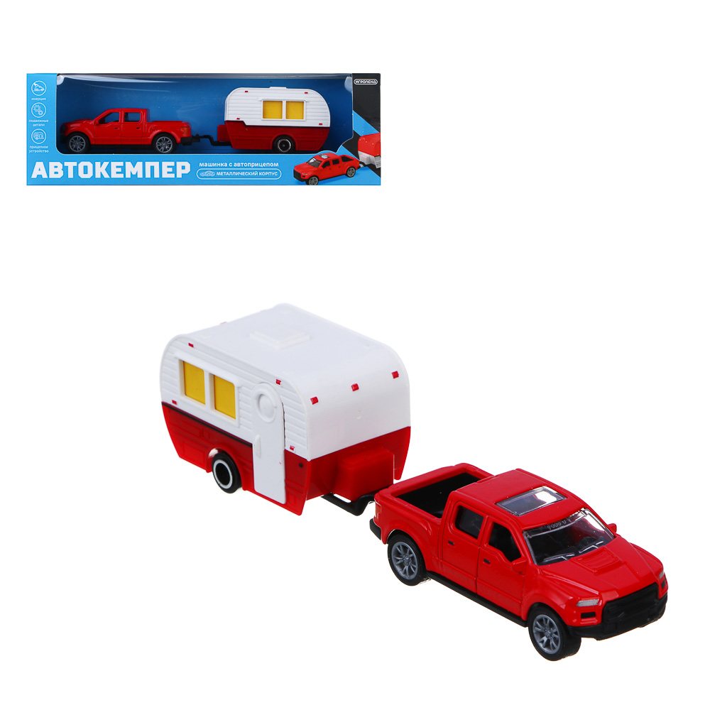 ИГРОЛЕНД Машина с прицепом "Автокемпер", инерция, металл, ABS, 21,5х5,3х6,9 см, 10 дизайнов - #1