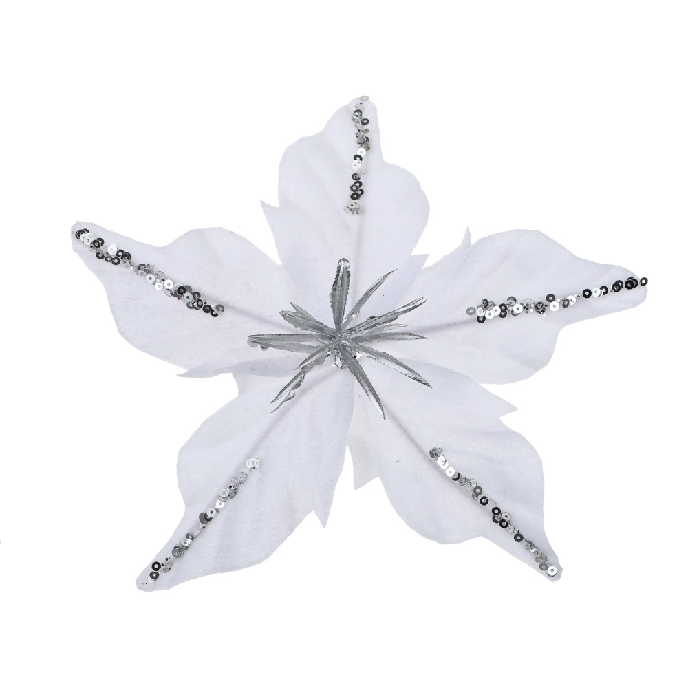 СНОУ БУМ Пуансетия 15 см на прищепке (5 лепестков), глиттер, металл, полиэстер, 26-605 - #3