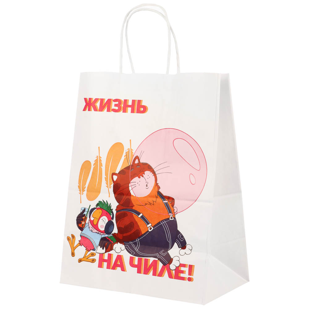 Пакет подарочный с кручеными ручками 24х14х30см, "Попугай Кеша. На чиле", в ассортименте - #7