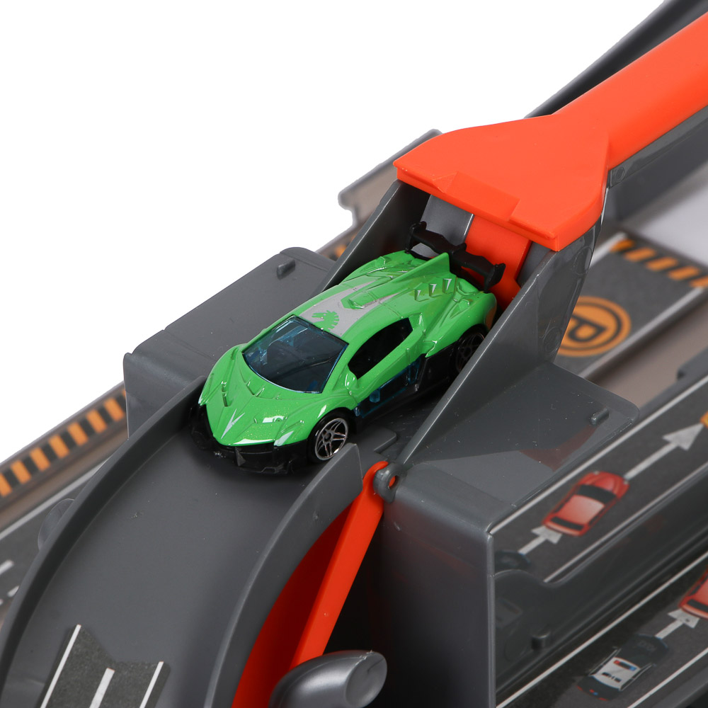 ИГРОЛЕНД Городской автовоз с треком, 5 машин, дорожные знаки, ABS, металл, 46,5х13х21 см - #5