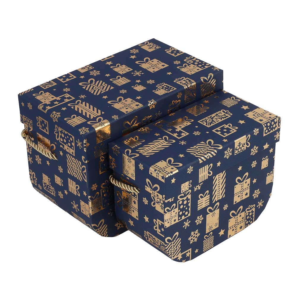 Набор подарочных коробок 2 в 1 (15x11,5x7,9 см, 17,7x13,4x10,4 см) с золотым фольг.слоем, синий - #1