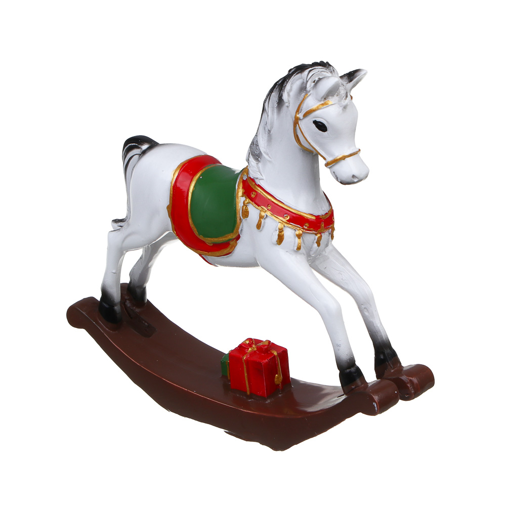 СНОУ БУМ Декоративная фигура "Конь-качалка", полистоун, белый, 15,5x3x14 см - #1
