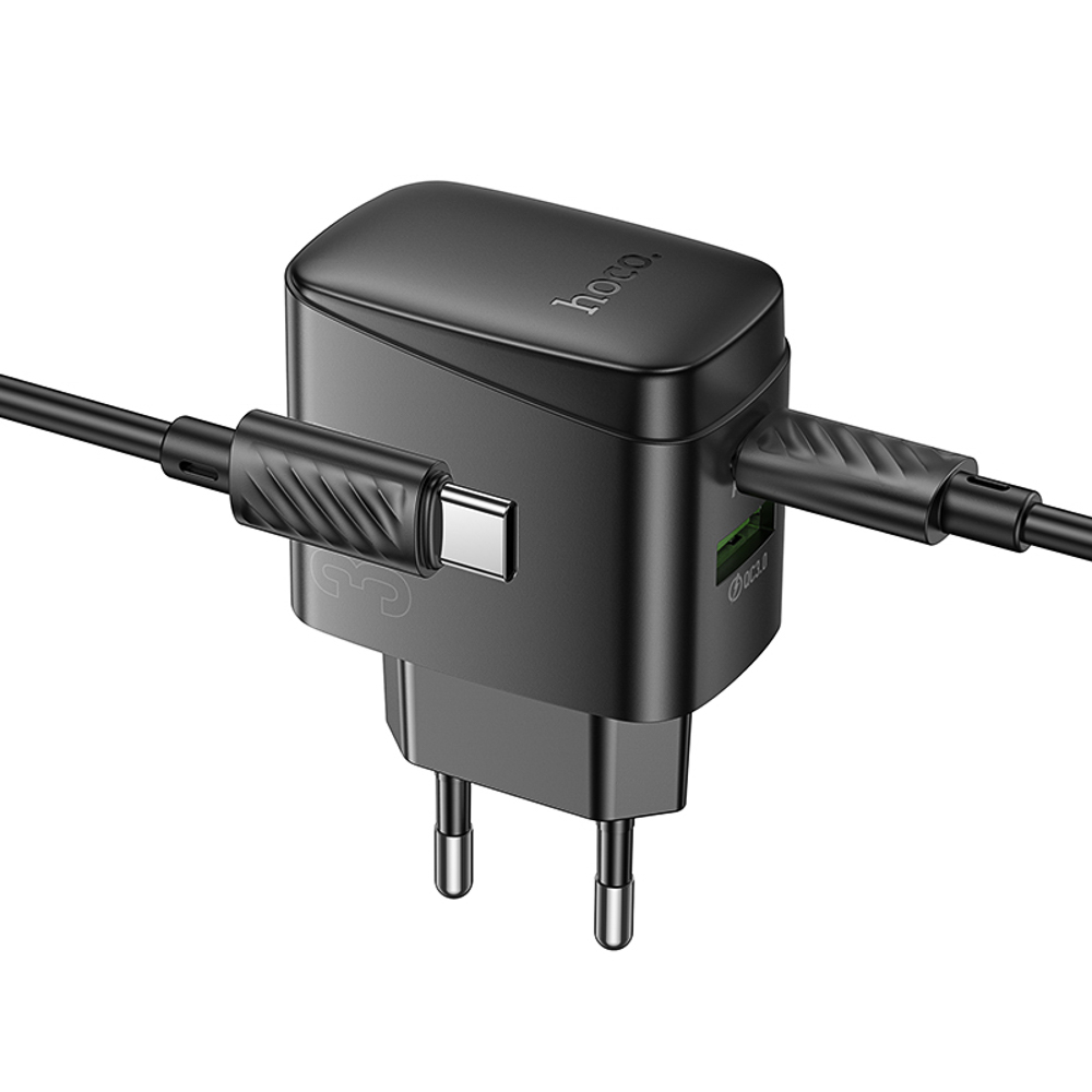 hoco. Зарядное устройство модель CS61A, USB+C 30W+ Кабель для зарядки С-С, цвет: черный - #5