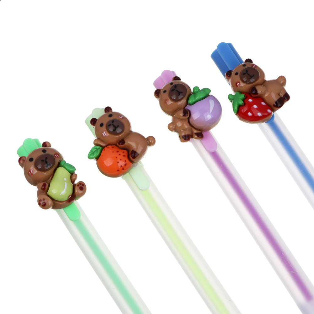 Ручка гелевая цветная, фигурка на клипе "Капибара", 4 цвета чернил, 4 дизайна - #5