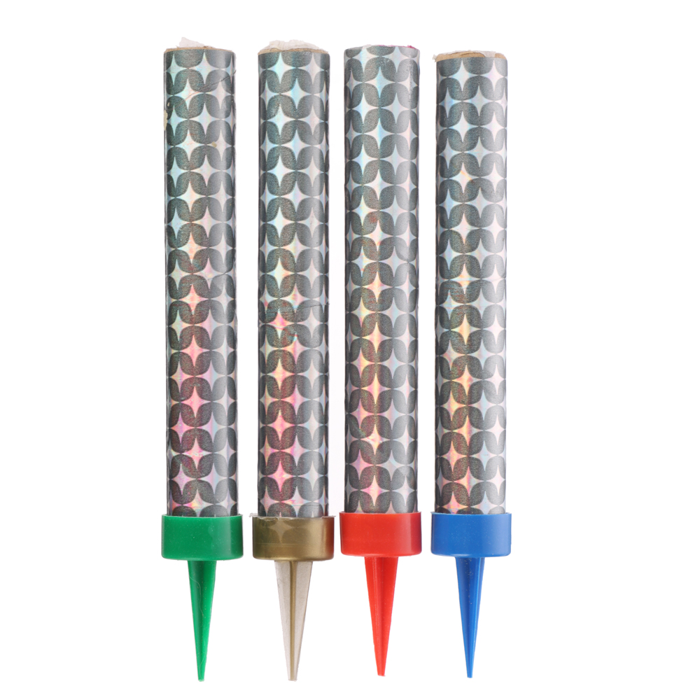 Фонтан свеча для торта, разноцветный поток искр: красн., зелен., синий, желт 10-12,5см. 30сек. 4 шт - #1