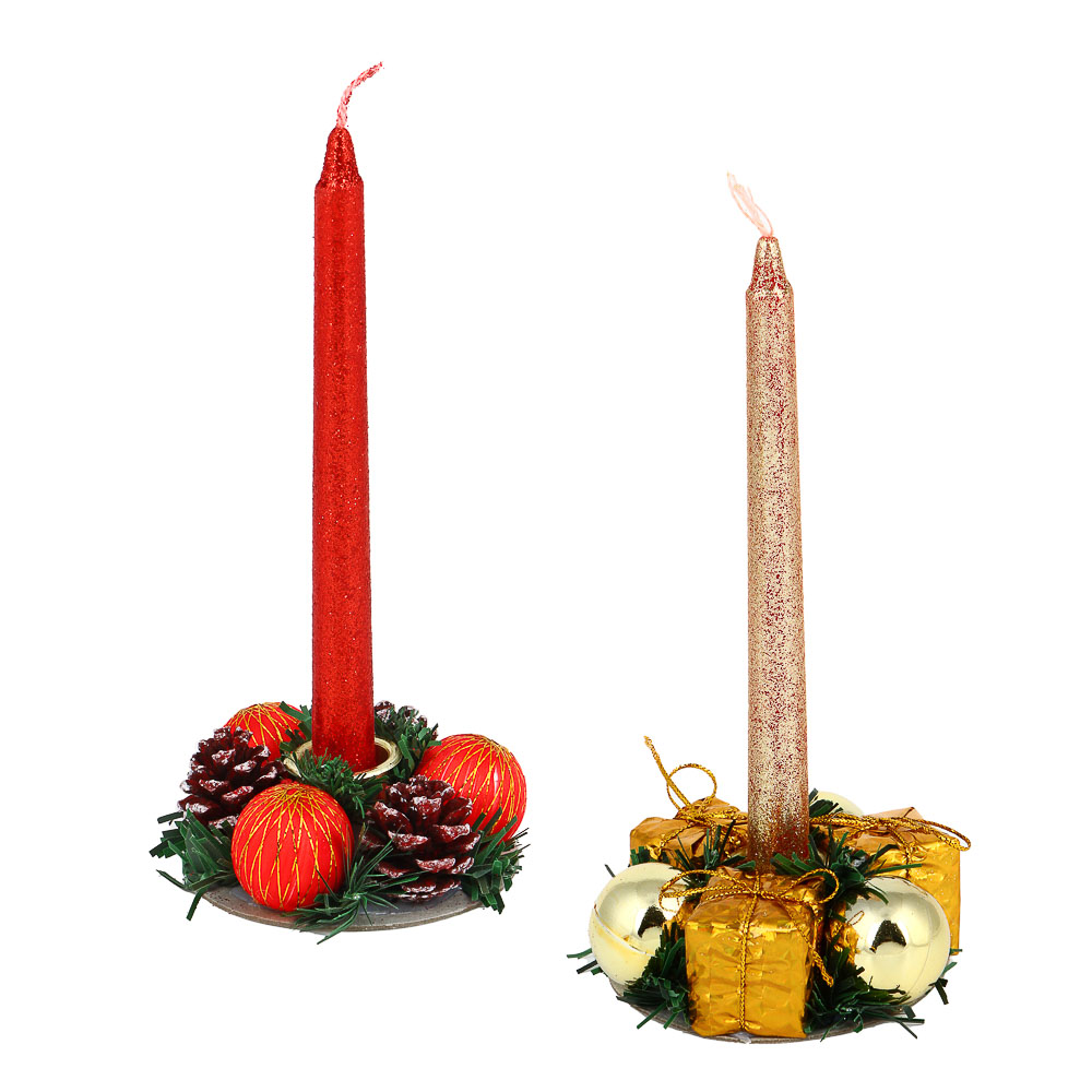 Набор для украшения новогоднего стола со свечой и подсвечником - #1
