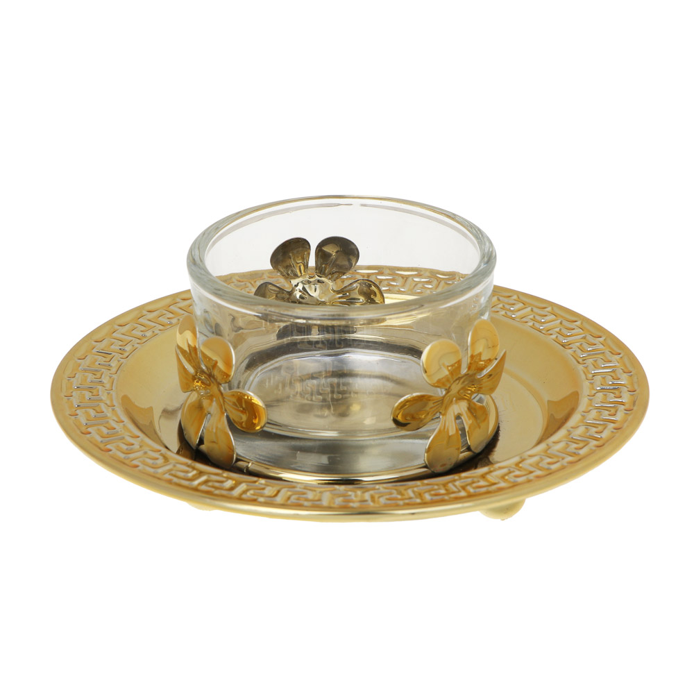 Подсвечник металлический со стеклянным стаканом для одной свечи, 10х10х3 см, арт.1 - #1