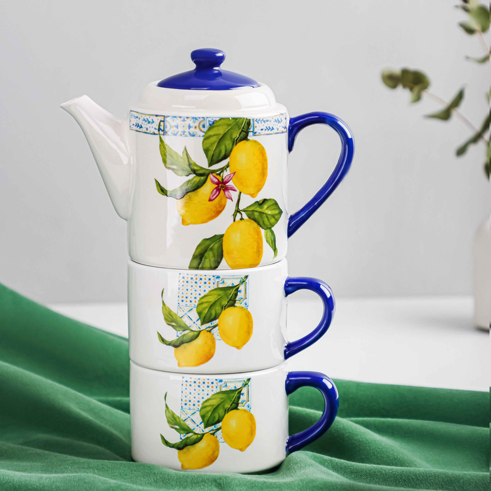 MILLIMI Лимоны Чайный набор на 2 персоны, 400мл, 200мл, 3пр., керамика - #8