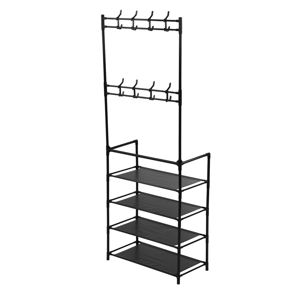 VETTA Напольная вешалка для одежды с этажеркой для обуви, 4 яруса, 60х30х155см, металл, пластик - #2