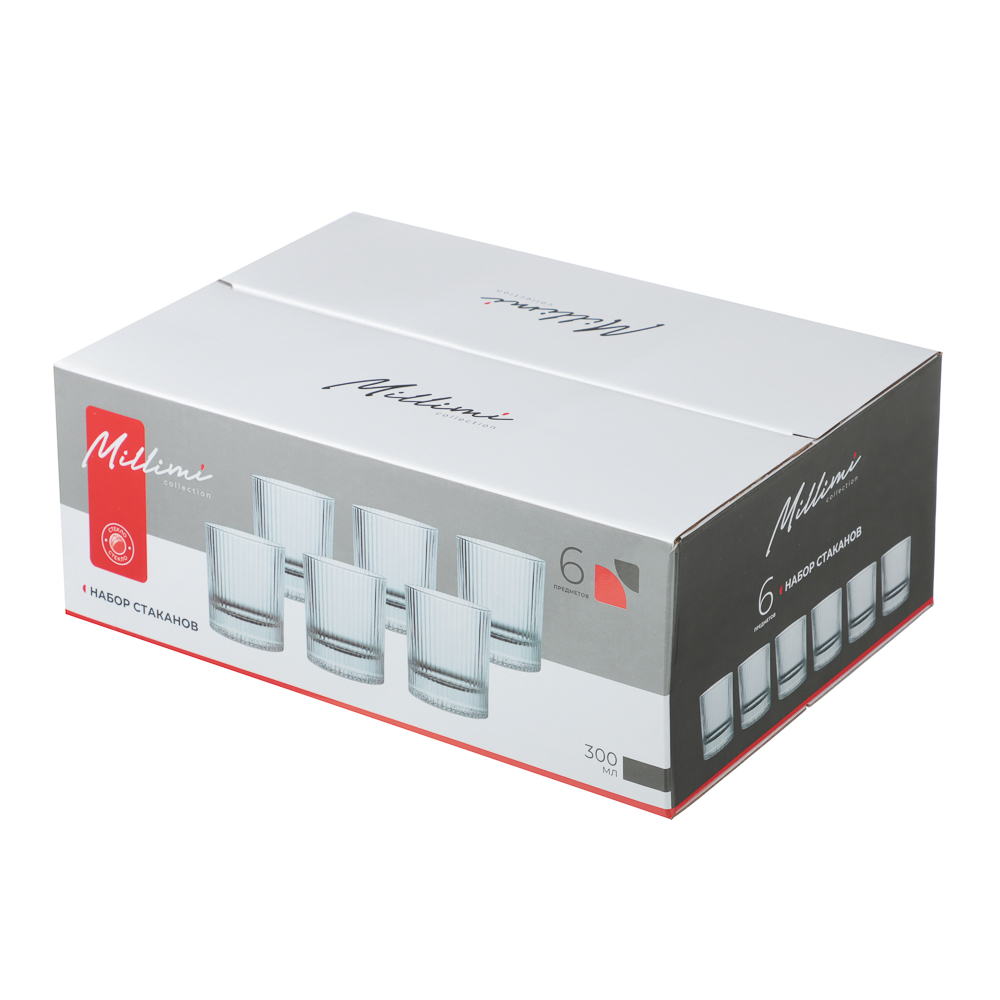 MILLIMI Набор стаканов 6 шт, 300 мл, стекло, рифленый - #6