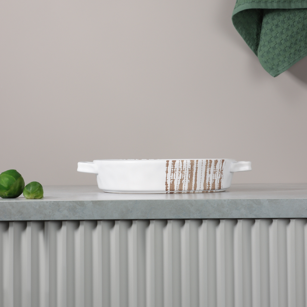 MILLIMI Форма для запекания и сервировки кругл.с ручками, керамика, 25,5х21,5х5см, 1л, белая - #19