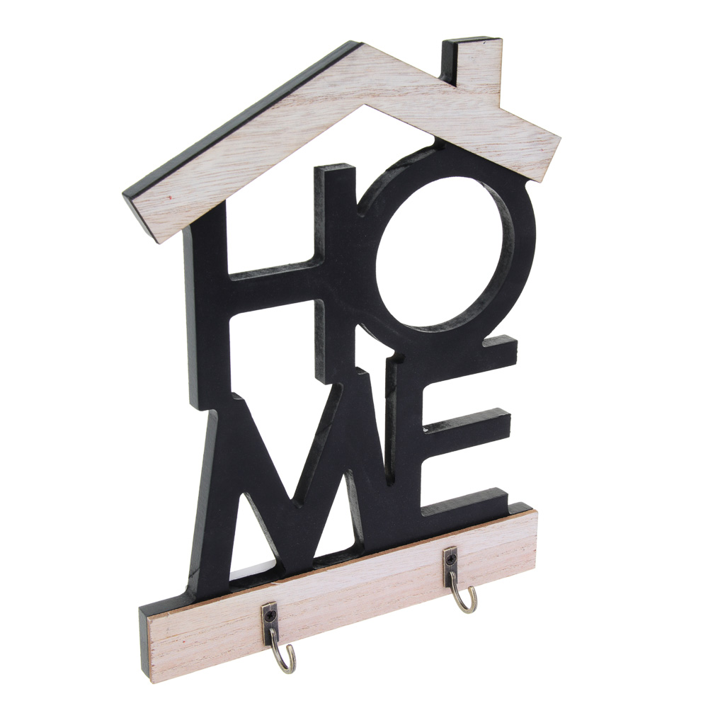 Ключница открытого типа HOME на 2 крючка, 18,5x3,5x24 см, МДФ, цвет черный - #2