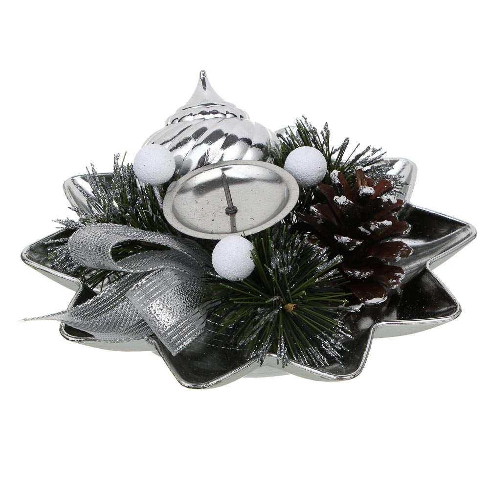 СНОУ БУМ Подсвечник с декором 17x17x6 см, пластик, металл, пенопласт - #4