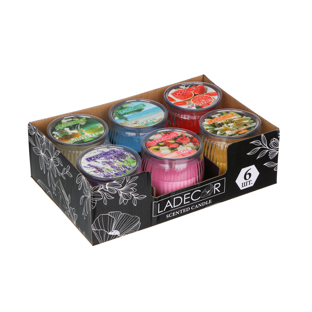LADECOR Свеча ароматическая в стеклянном подсвечнике, парафин,7x6,5 см, 6 цветов - #5
