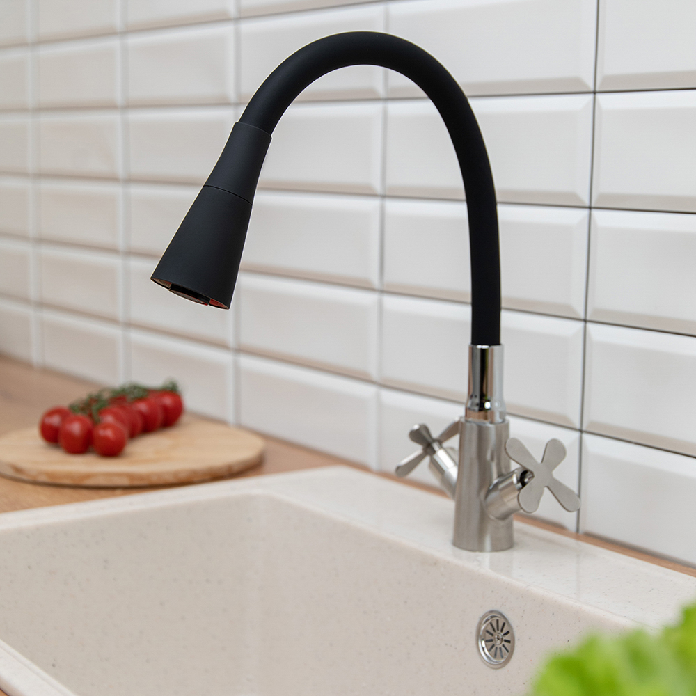 Излив смесителя для кухни, силиконовый, 2 режима, черный - #5