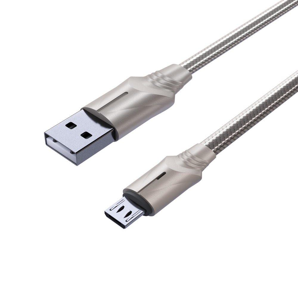 BY Кабель для зарядки Серебро Micro USB, 1м, Быстрая зарядка QC3.0, штекер металл, серебристый - #4