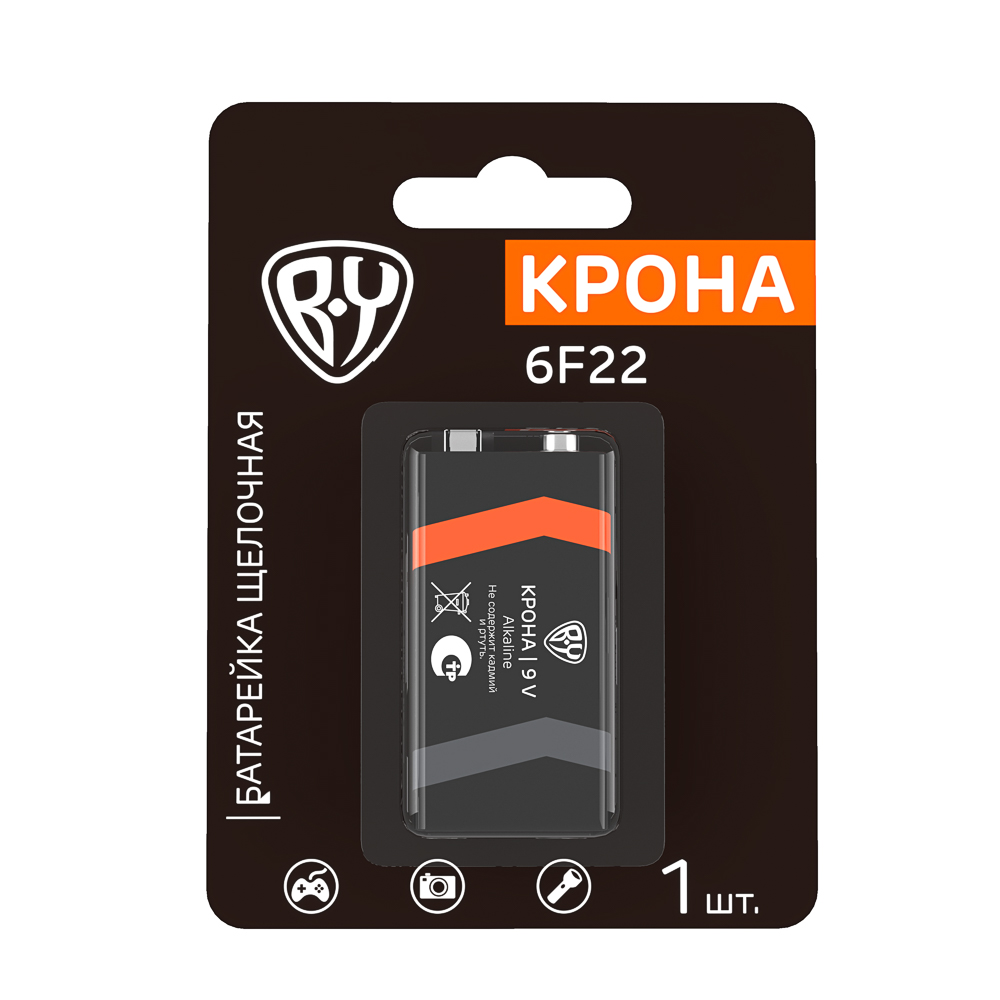 BY Батарейка КРОНА (6LF22, 6LR61) 1шт в блистере, щелочная 9V - #3