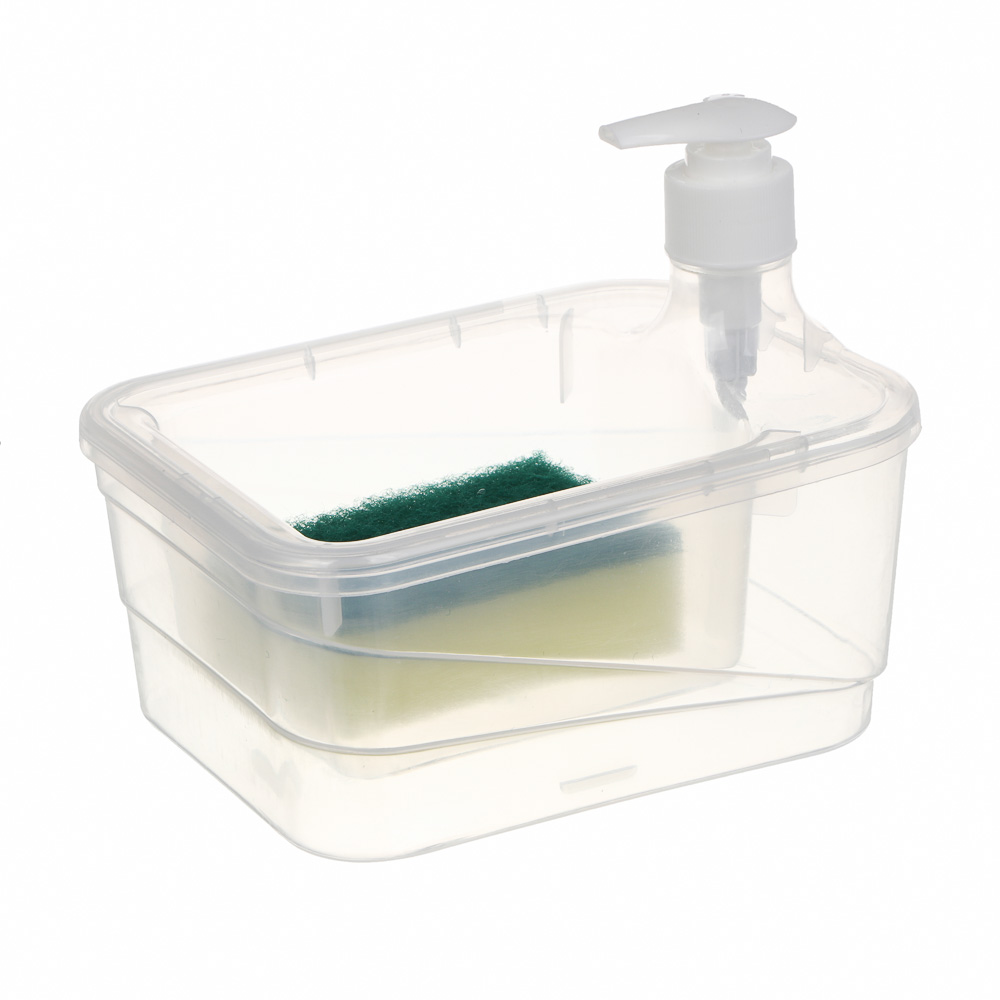 Дозатор для моющего средства, тм VETTA, отсек для губки, губка в компл., 500 мл, 17х13х14см, пластик - #2