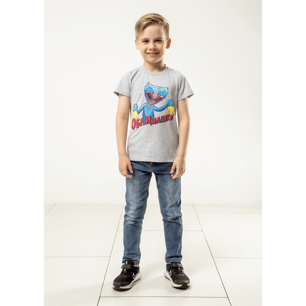 Футболка "ДЕТИ" Обнимашки, хлопок, размер 122, цвет серо-голубой - #4