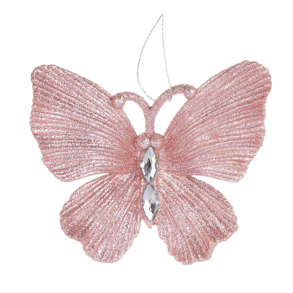 СНОУ БУМ Подвеска декоративная, бабочка, 10x9 см, пластик, глиттер, розовое золото - #1