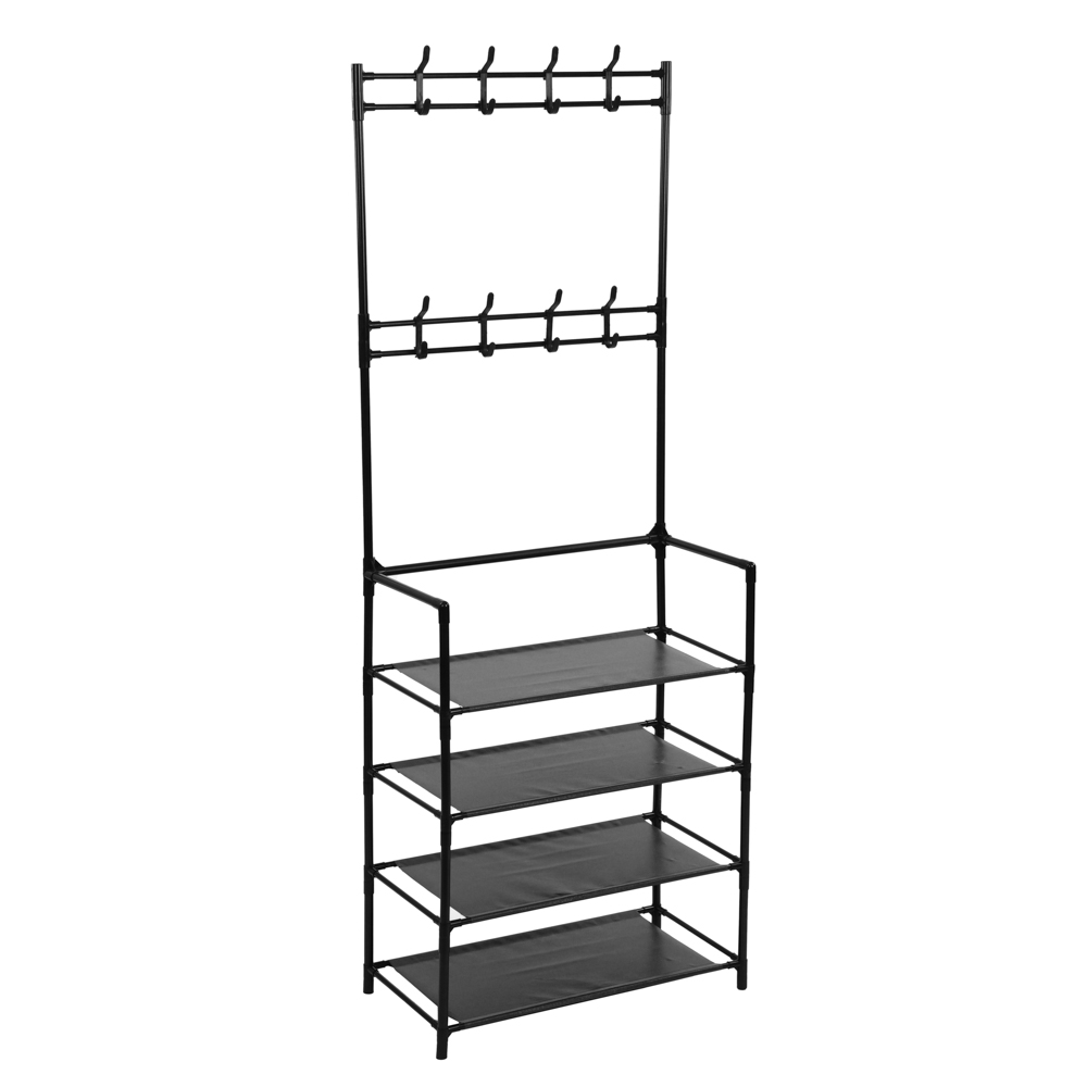 VETTA Напольная вешалка для одежды с этажеркой для обуви, 4 яруса, 60х30х155см, металл, пластик - #1