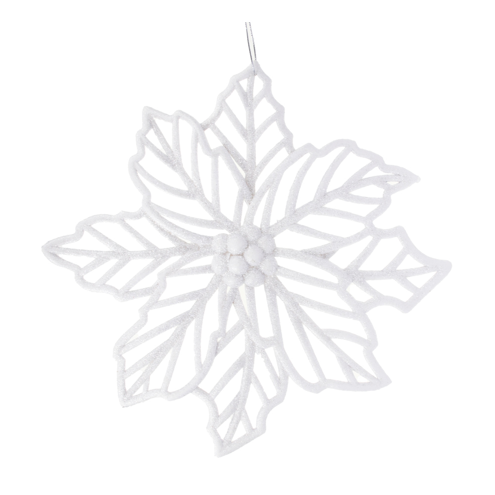 СНОУ БУМ Подвеска декоративная в виде цветка, белый глиттер, пластик, 26см - #1