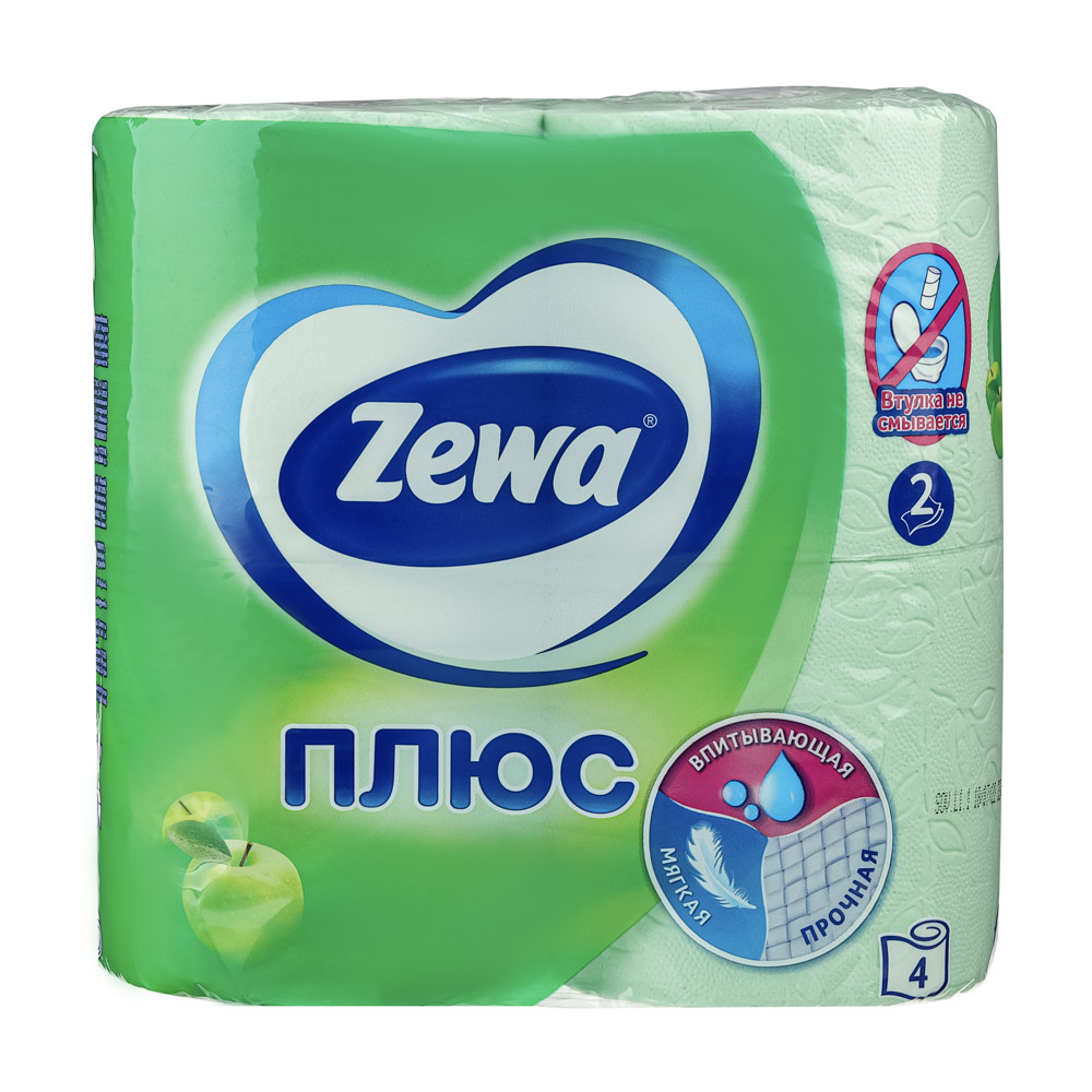 Туалетная бумага ZEWA Плюс Яблоко, 2 слоя, 4 рулона - #2