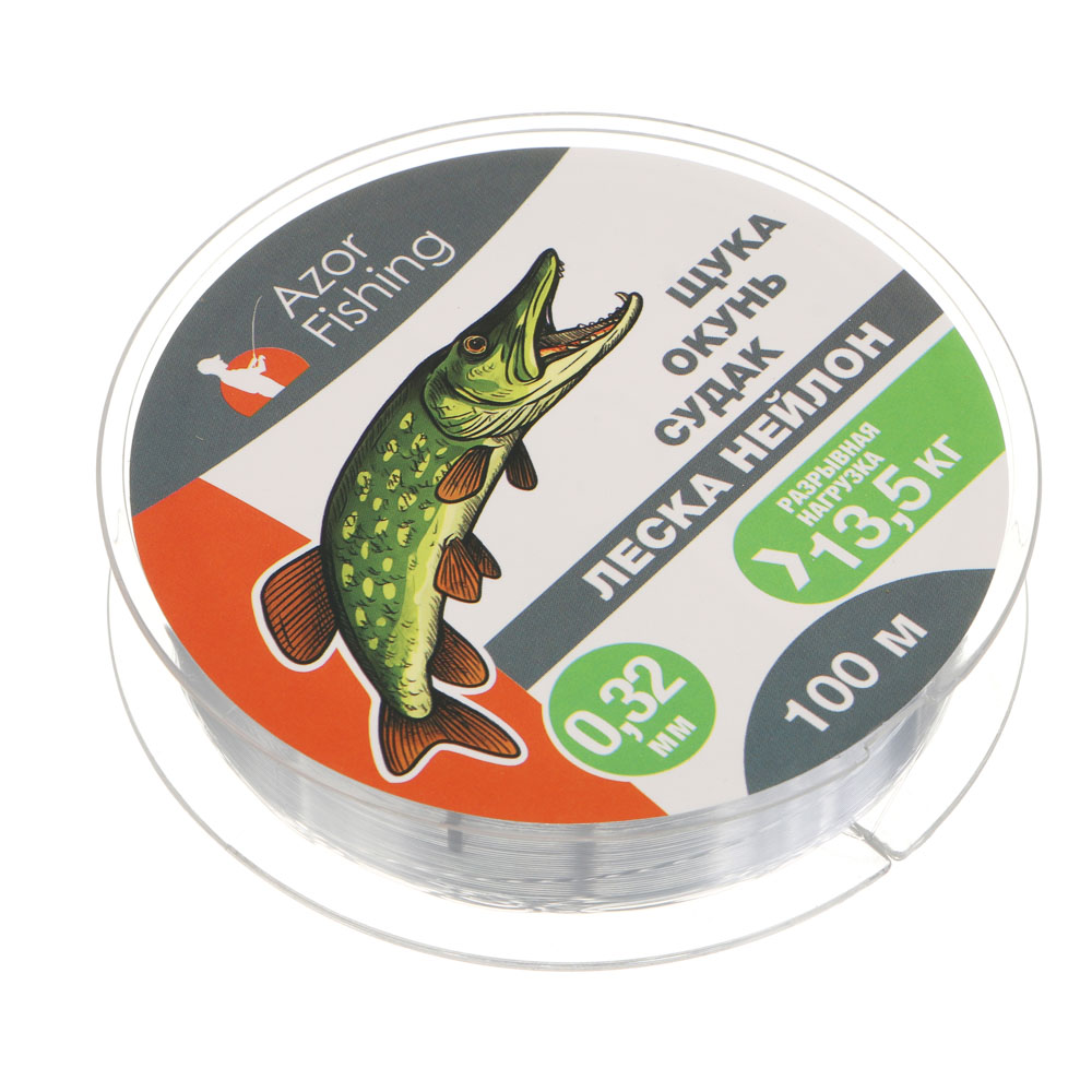 Леска "Щука, Окунь, Судак" тм AZOR FISHING, нейлон, 100м, 0,32мм, 13,5кг, серая - #3