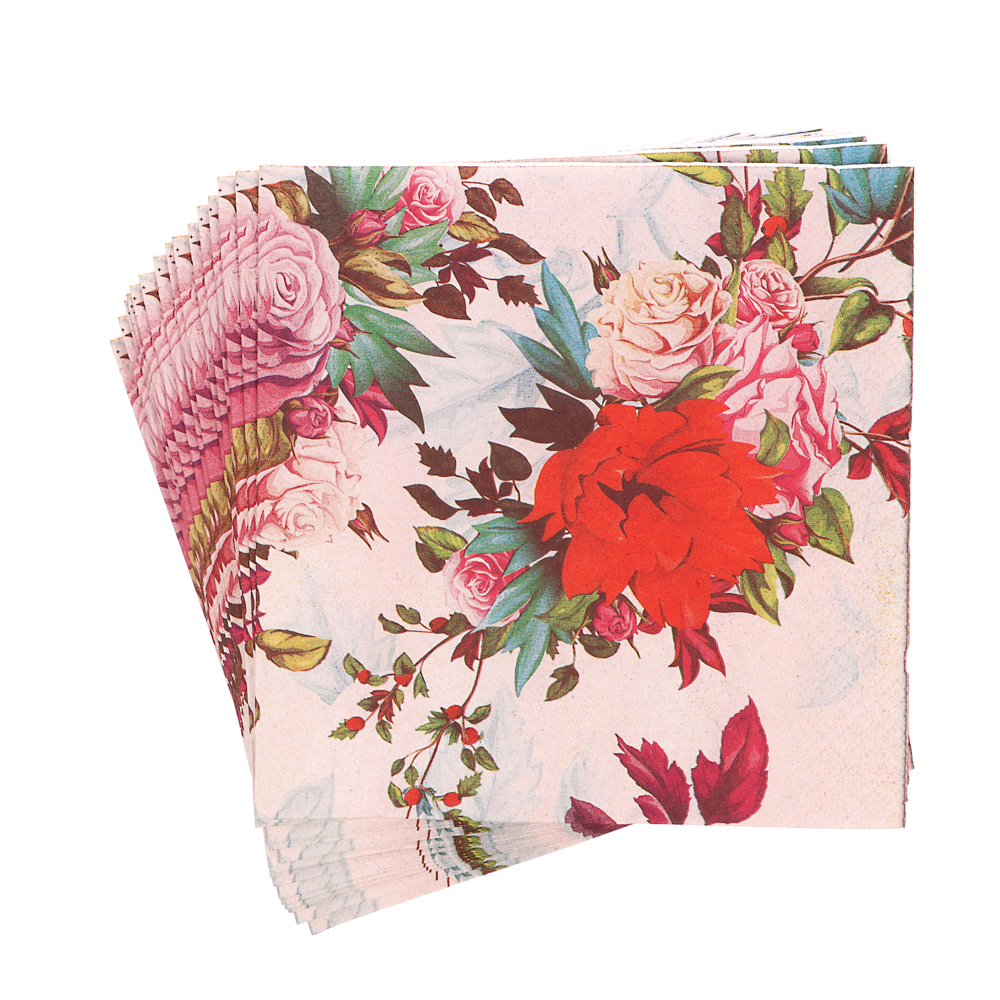 Салфетки бумажные трехслойные Птицы и цветы 33*33 см, 20 шт - #2