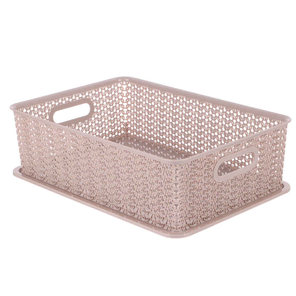 Корзинка Вязь 7,5л 350х245х105мм с крышкой, розовый нюд - #5