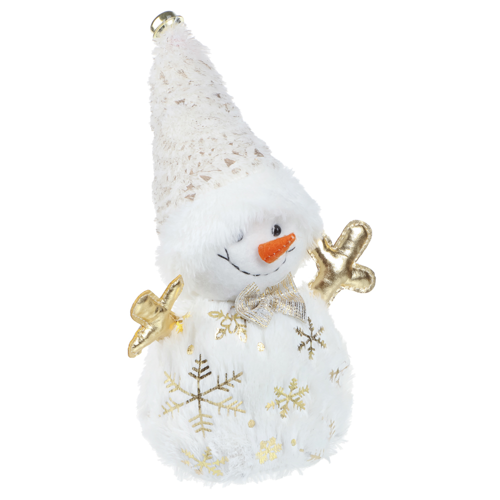 СНОУ БУМ Фигура декоративная "Снеговик" 32,5 см, полиэстер, белый, золото - #1