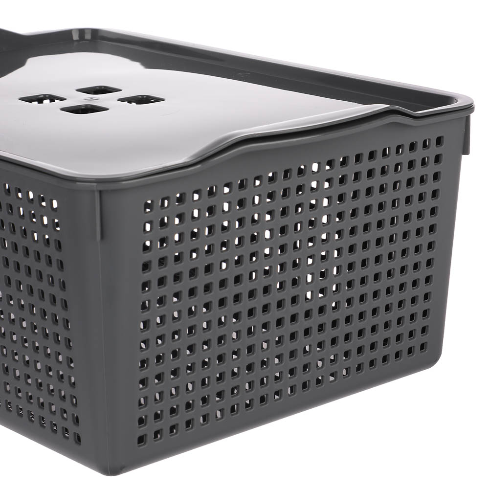 Корзинка Лофт 13л 395х272х168 мм с крышкой белый, серый - #2