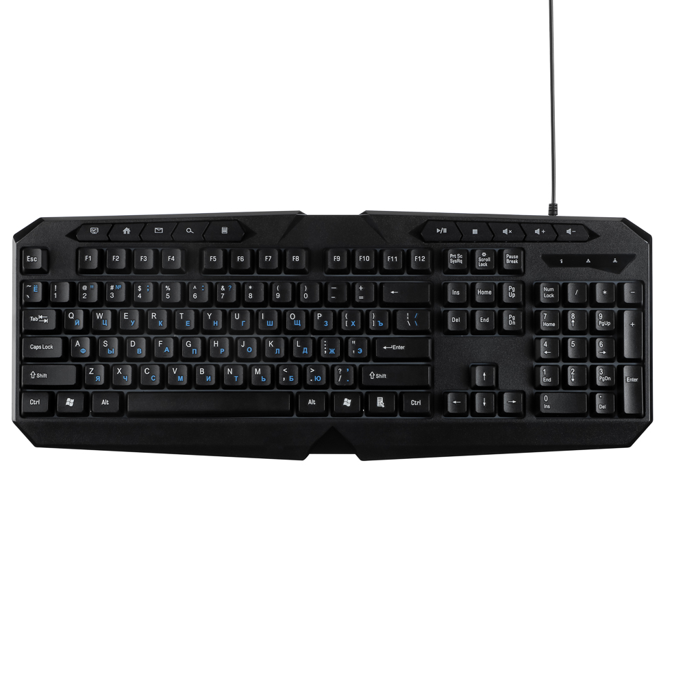 BY Клавиатура мембранная 114кл., Rainbow подсветка, синяя кириллица, кабель 165см, чёрный - #1