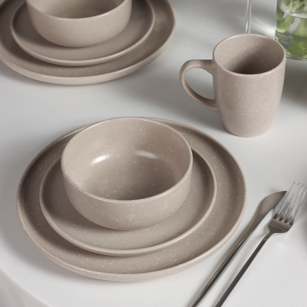 MILLIMI Набор стол.посуды 16пр(тар26см*4, тар20см*4, салатн14см*4, кружка340мл*4) керамика, бежевый - #16
