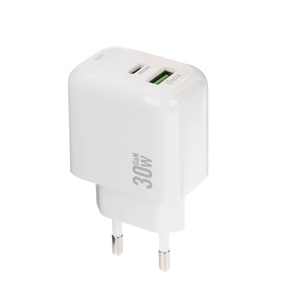 hoco. Зарядное устройство модель CS55A, USB+C 30W+ Кабель для зарядки С-С, цвет: белый - #13