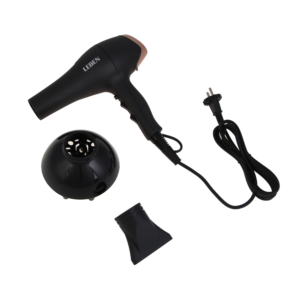 LEBEN Фен для волос, AC мотор, 2400 Вт, ионизация, шнур 200см, 2 скорости, 3 темп.реж., концентратор - #3