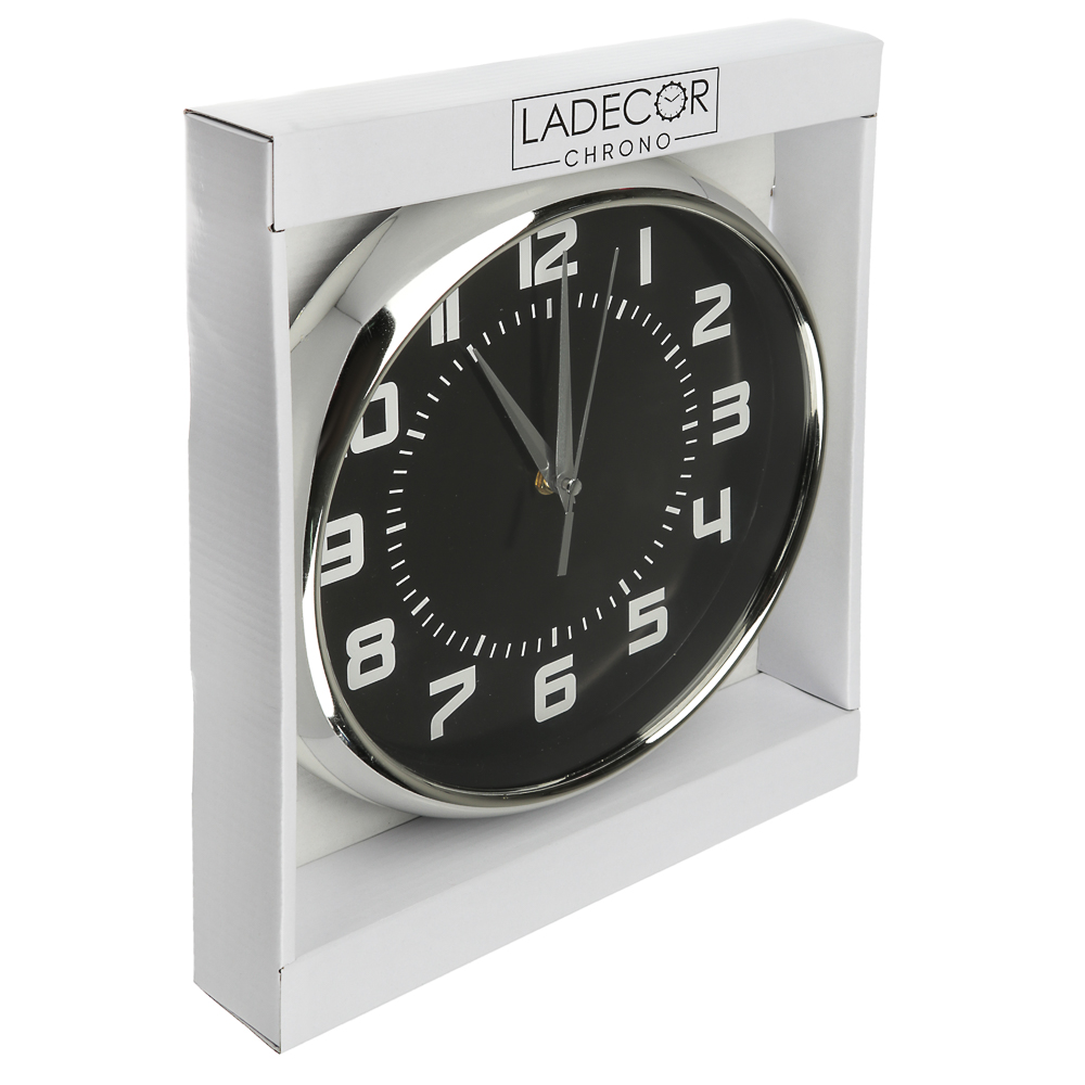 LADECOR CHRONO Часы настенные, 25 см, в хромированном канте, черные, пластик, 1хАА - #3