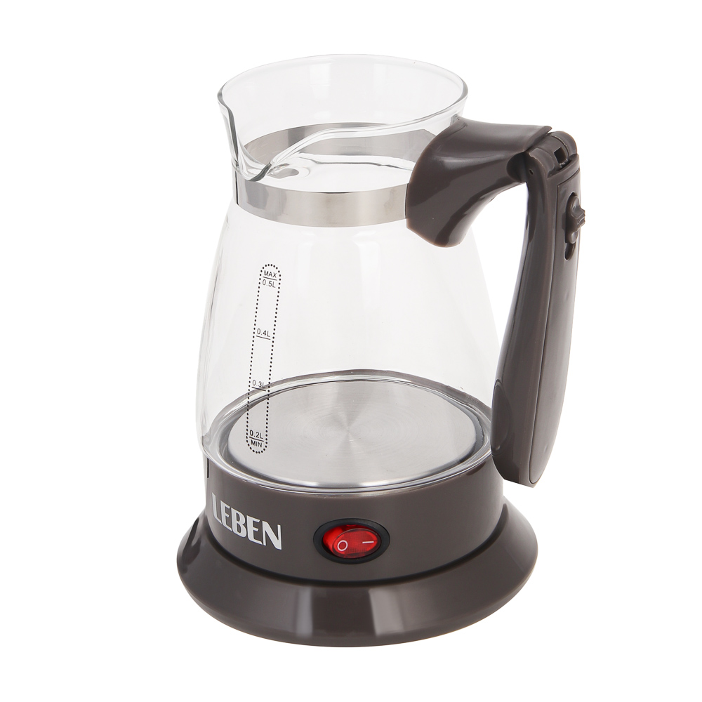 LEBEN Турка стеклянная на подставке 0,5л, 500Вт, складная ручка, 220в - #8