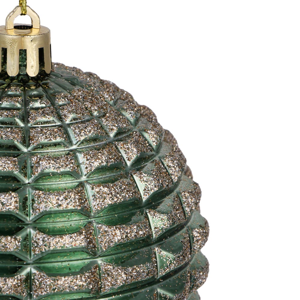 СНОУ БУМ Шар пластик 8 см, изумрудный, формовой в глиттере - #3