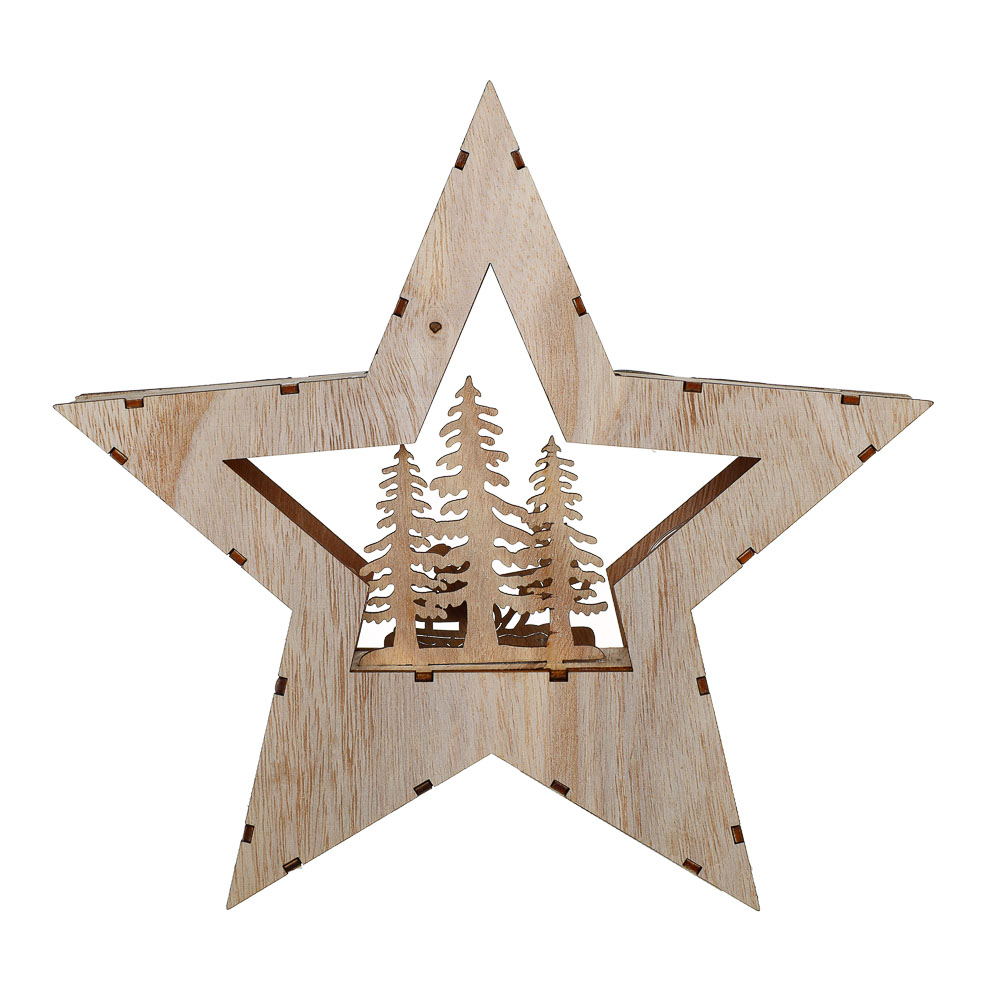 СНОУ БУМ Сувенир в виде звезды с LED подсветкой, дерево, пластик, 26x4 см - #5
