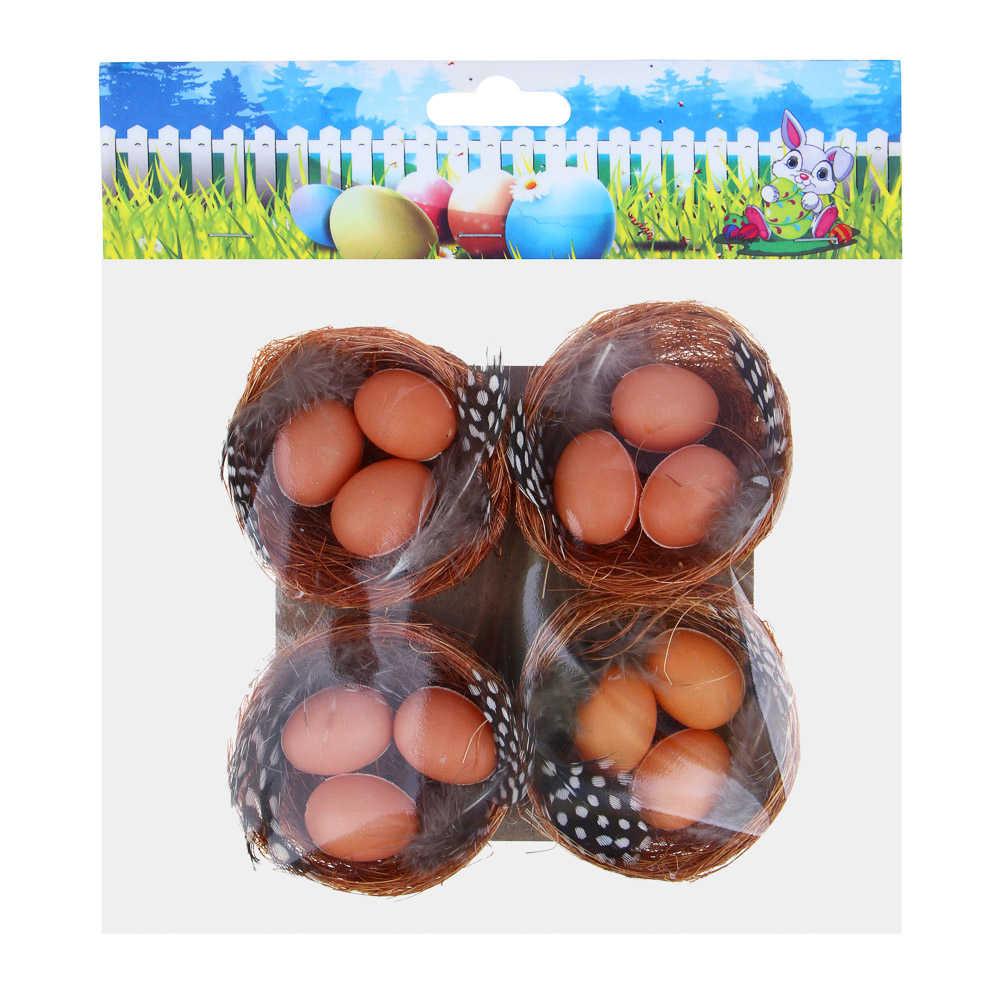 Декор пасхальный в виде яиц в корзинке, 4 шт, 6,5 см - #3