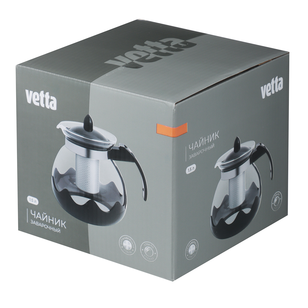 VETTA Классик Чайник заварочный 1,5л, стекло, нерж.сталь - #6