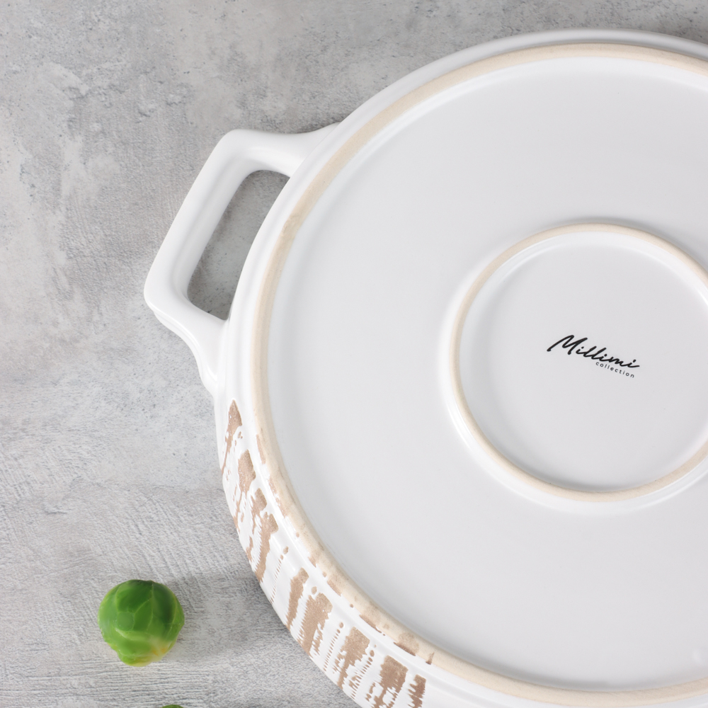 MILLIMI Форма для запекания и сервировки кругл.с ручками, керамика, 25,5х21,5х5см, 1л, белая - #15