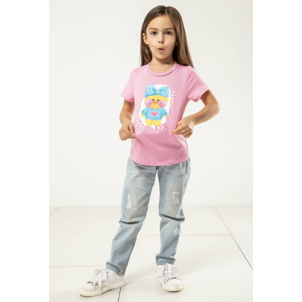 Футболка "ДЕТИ" Кря, хлопок, размер 122, цвет розовый - #5