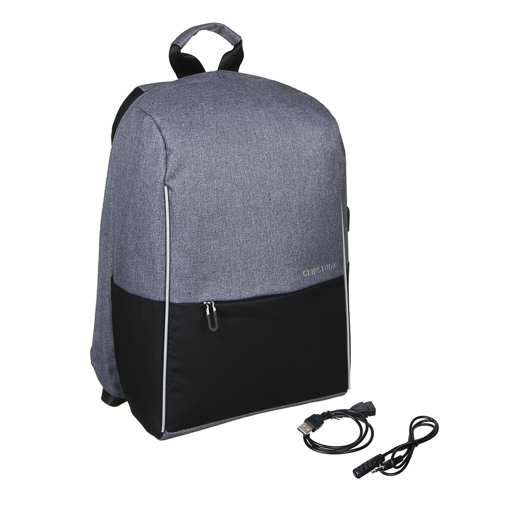 Рюкзак подростковый, 45x32x15см, 1 отделение, ПЭ, иск.кожа, спинка с эрг.элем., USB, 3 цвета - #3