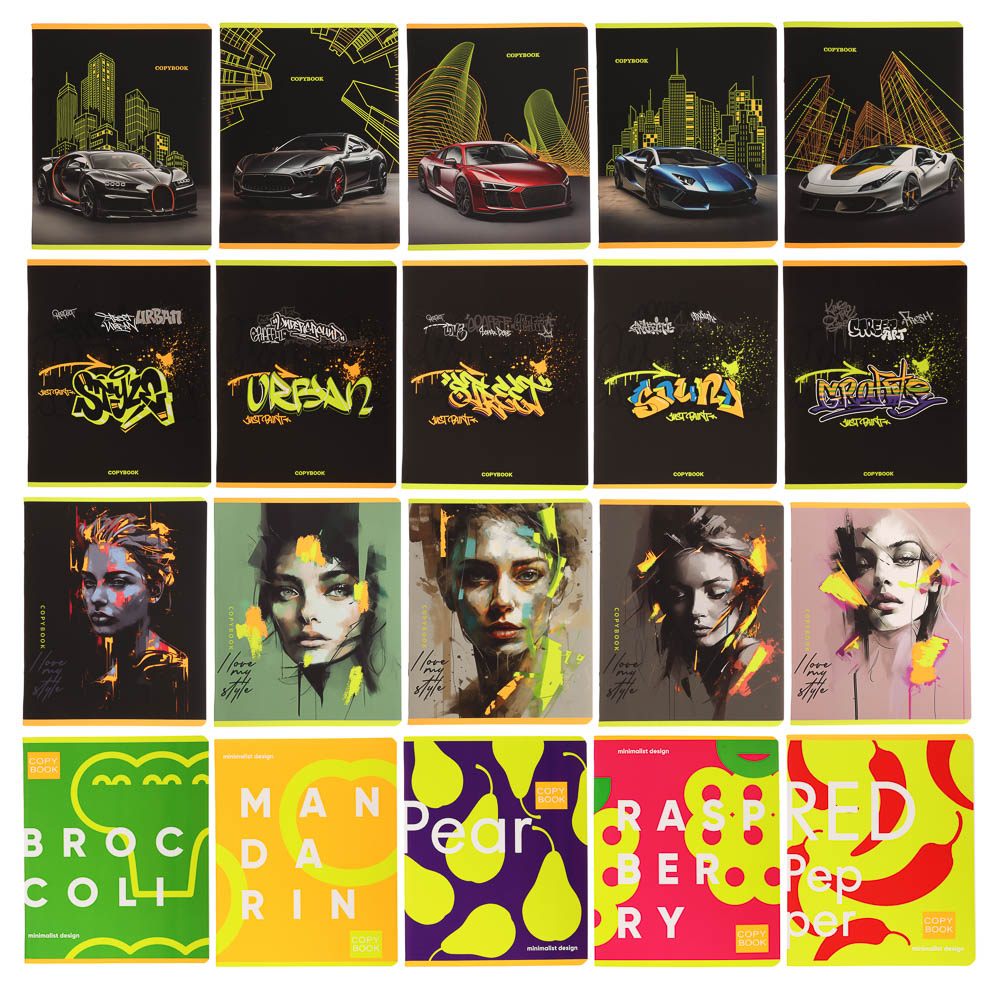 Тетрадь 48л. в клетку, офсет, обл.мел.картон, скрепка, софт тач, микс - #1