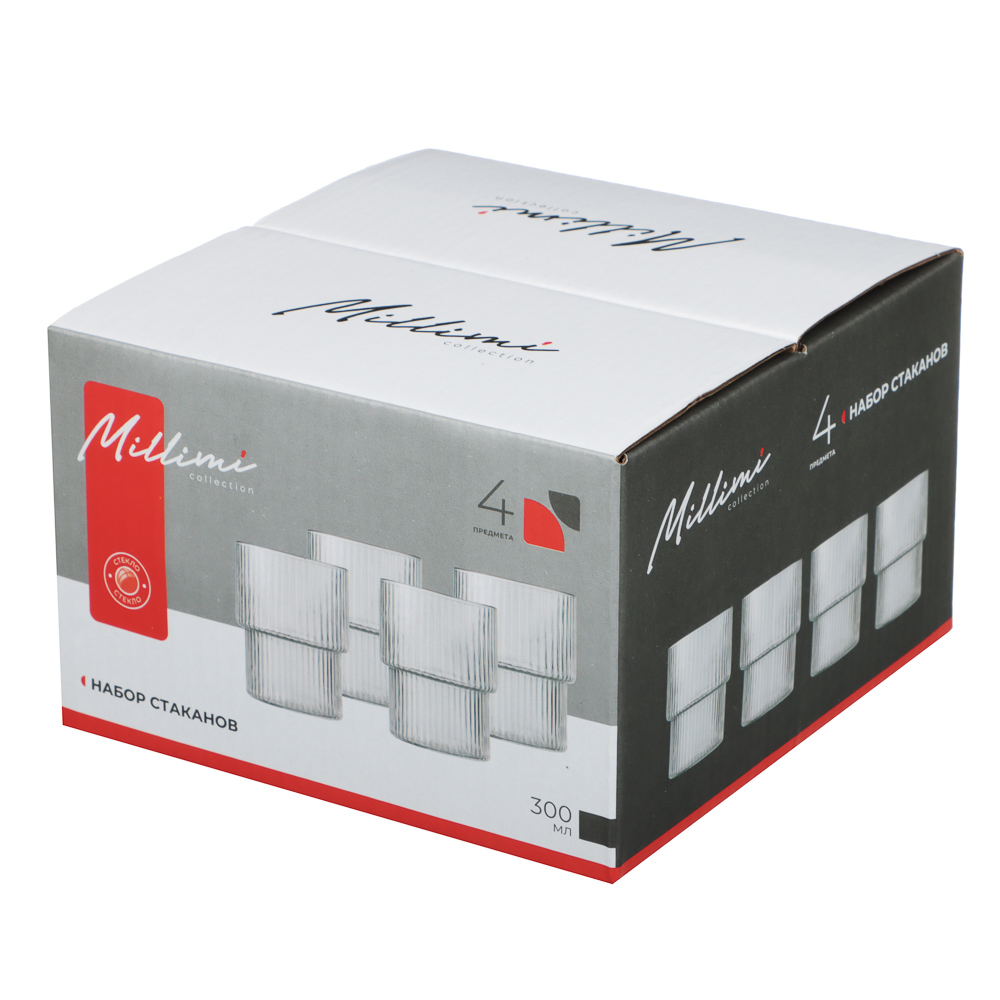 MILLIMI Набор стаканов Астра 300 мл, 4 шт, стекло, рифленый - #4