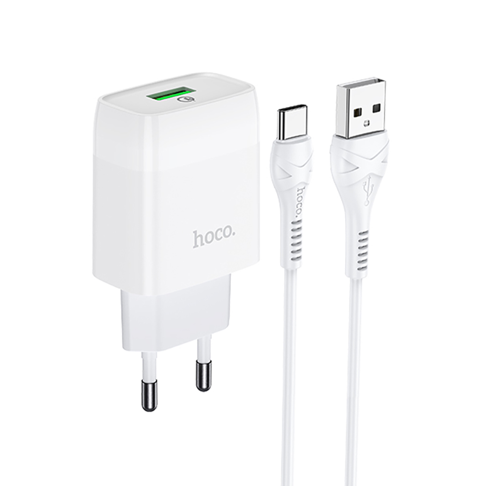 Комплект СЗУ hoco. модель C72Q, USB-C 18Вт, QC3.0, каб. C-C, белый - #1